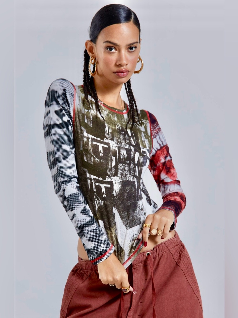 Jaded London Euro Abstract Long Sleeve Top NWT